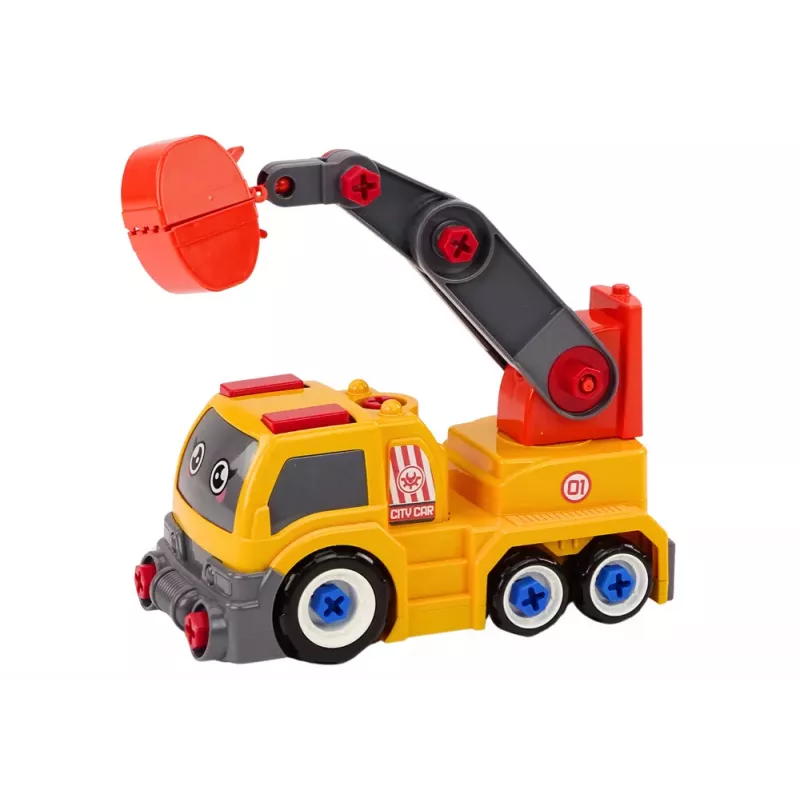 LEAN TOYS Kartono sunkvežimis su kranu išardymui DIY oranžinis