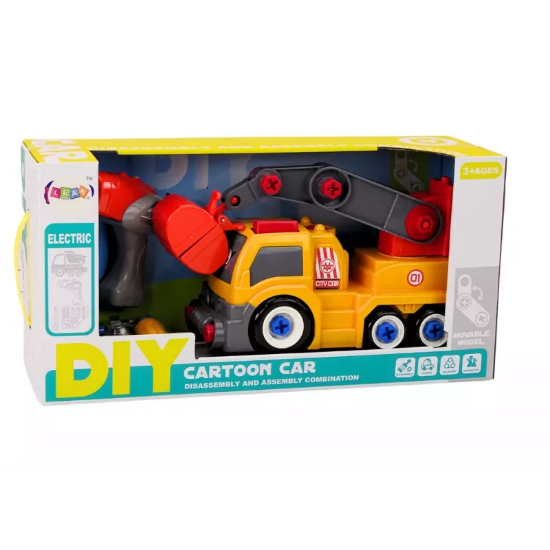 LEAN TOYS Kartono sunkvežimis su kranu išardymui DIY oranžinis