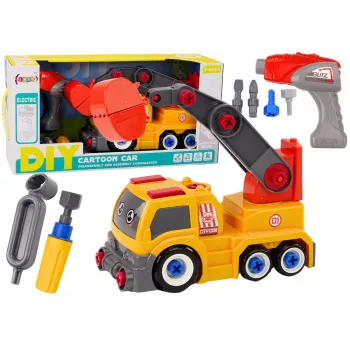 LEAN TOYS Kartono sunkvežimis su kranu išardymui DIY oranžinis