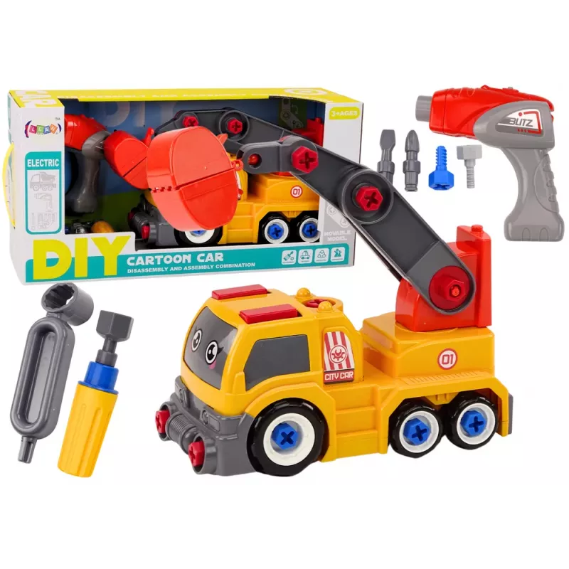 LEAN TOYS Kartono sunkvežimis su kranu išardymui DIY oranžinis