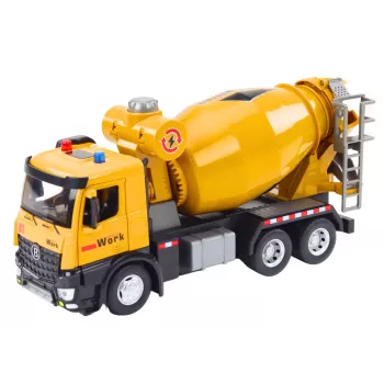 LEAN TOYS Yellow Concrete Mixer Truck, Friction Drive, Light and Sound