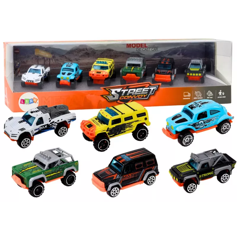 LEAN TOYS Metaliniai visureigiai 1:64, 6 vnt.
