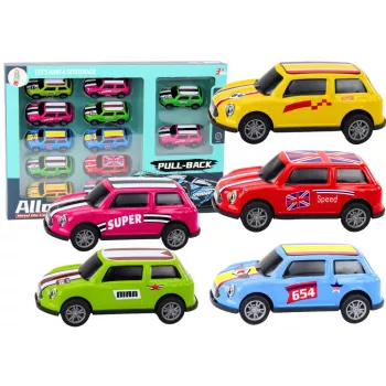 LEAN TOYS Automobilių rinkinys su spyruokline pavara, spalvingas, 12 vnt.
