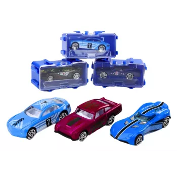 LEAN TOYS 16 dalių liejinių automobilių rinkinys su spyruoklėmis metaliniame lagamine