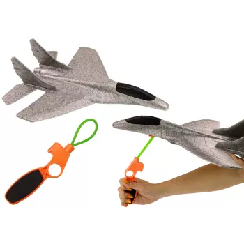 LEAN TOYS Styrofoam Fighter Plane With Slingshot Launcher Gray
