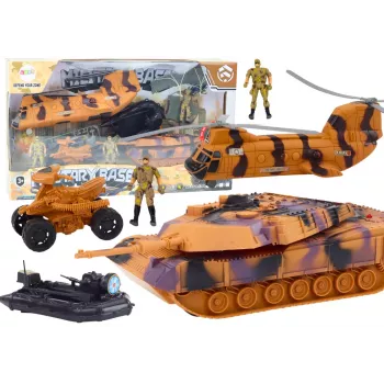 LEAN TOYS Military Set Tankas Sraigtasparnis Desantininkas Garsai