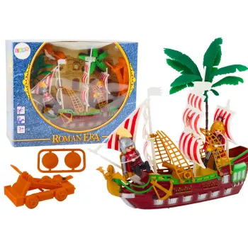 LEAN TOYS Romėnų laivas su šviesomis, garsais, katapulta ir palmėmis