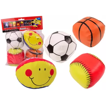 LEAN TOYS Minkštų sportinių kamuolių rinkinys – krepšinis, regbis, futbolas, beisbolas – 4 vnt.