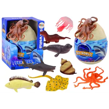 LEAN TOYS Kiaušinis su jūrų gyvūnų, augalų ir aštuonkojo figūrėlėmis – 26 dalių rinkinys