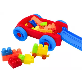 LEAN TOYS Statybinių kaladėlių rinkinys mėlyname ir raudoname vežimėlyje - 236 vnt.