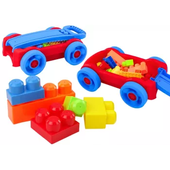 LEAN TOYS Statybinių kaladėlių rinkinys mėlyname ir raudoname vežimėlyje - 236 vnt.