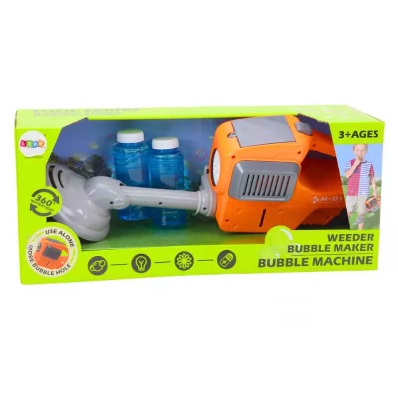 LEAN TOYS Soap Bubble Machine Lawn Mower Trimmer Two Liquids Orange