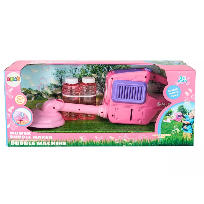 LEAN TOYS Soap Bubble Machine Lawn Mower Trimmer Two Fluids Pink