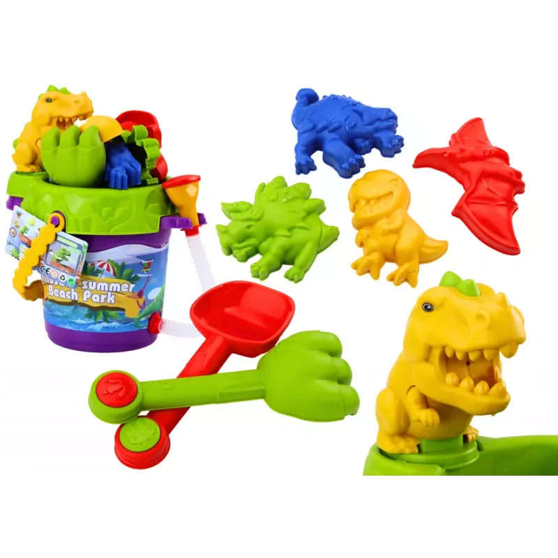 LEAN TOYS Smėlio žaislų rinkinys su dušo laistytuvu ir dinozaurų formelėmis