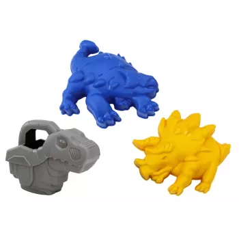 LEAN TOYS Dinozaurų smėlio rinkinys - Malūnėlis, piltuvėlis, mentelė, grėblys, laistytuvas, formelės
