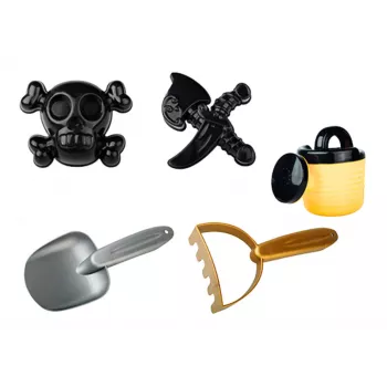 LEAN TOYS Piratų smėlio žaidimų rinkinys – kibirėlis, laistytuvas, sietelis, 6 dalių