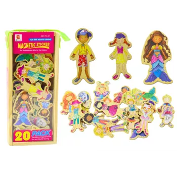 LEAN TOYS Medinių magnetukų rinkinys „Personažai spalvingais kostiumais“, 20 vnt.