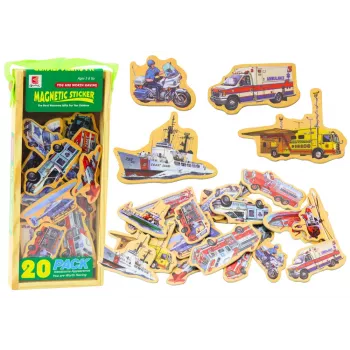 LEAN TOYS Medinių magnetų rinkinys Transporto priemonės, laivai, lėktuvai, 20 vnt.