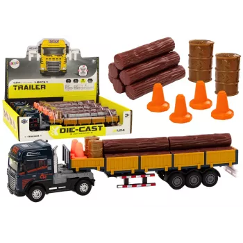 LEAN TOYS Wood Truck Blue Truck Trailer 1:24 Wood Logs Sounds Lights