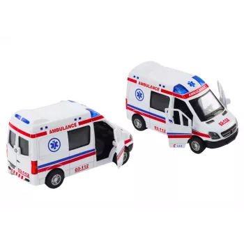 LEAN TOYS Ambulance 1:32 Opening Doors Lights Sounds Drive White