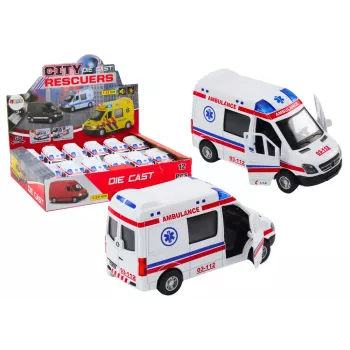 LEAN TOYS Ambulance 1:32 Opening Doors Lights Sounds Drive White