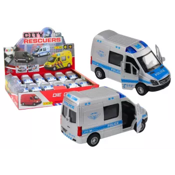 LEAN TOYS Policijos automobilis 1:32 su atsidarančiomis durelėmis, šviesomis ir garsais