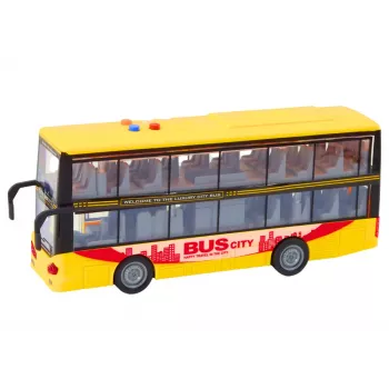 LEAN TOYS Double Decker Bus 1:16 Lights Sounds Friction Drive Geltonas