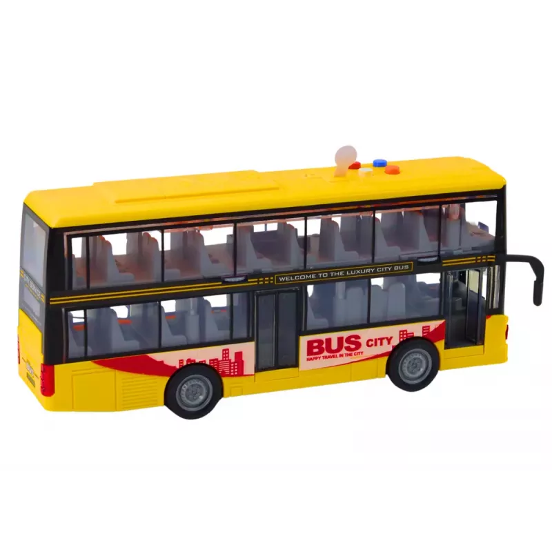LEAN TOYS Double Decker Bus 1:16 Lights Sounds Friction Drive Geltonas