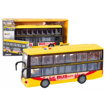 LEAN TOYS Double Decker Bus 1:16 Lights Sounds Friction Drive Geltonas