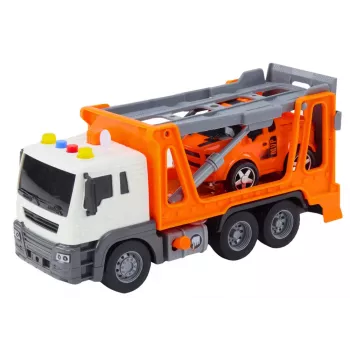 LEAN TOYS Daugiafunkcis vilkikas su šviesomis ir garsais 1:16 Oranžinis automobilis