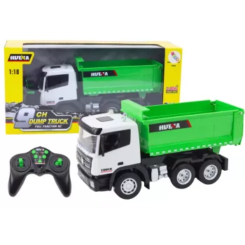 LEAN TOYS nuotoliniu valdymu sunkvežimis savivartis 1:18 žalias