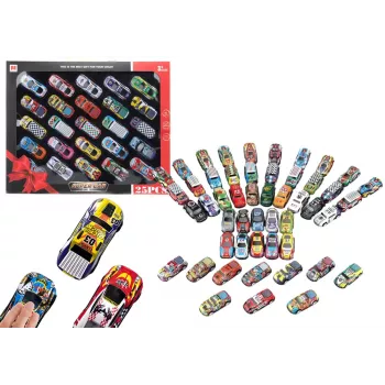 LEAN TOYS 25 vienetų atgal traukiamų žaislinių automobilių rinkinys, įvairios transporto priemonės, spalvingi, trinties varikliuku, be baterijų, vaikams nuo 3 metų