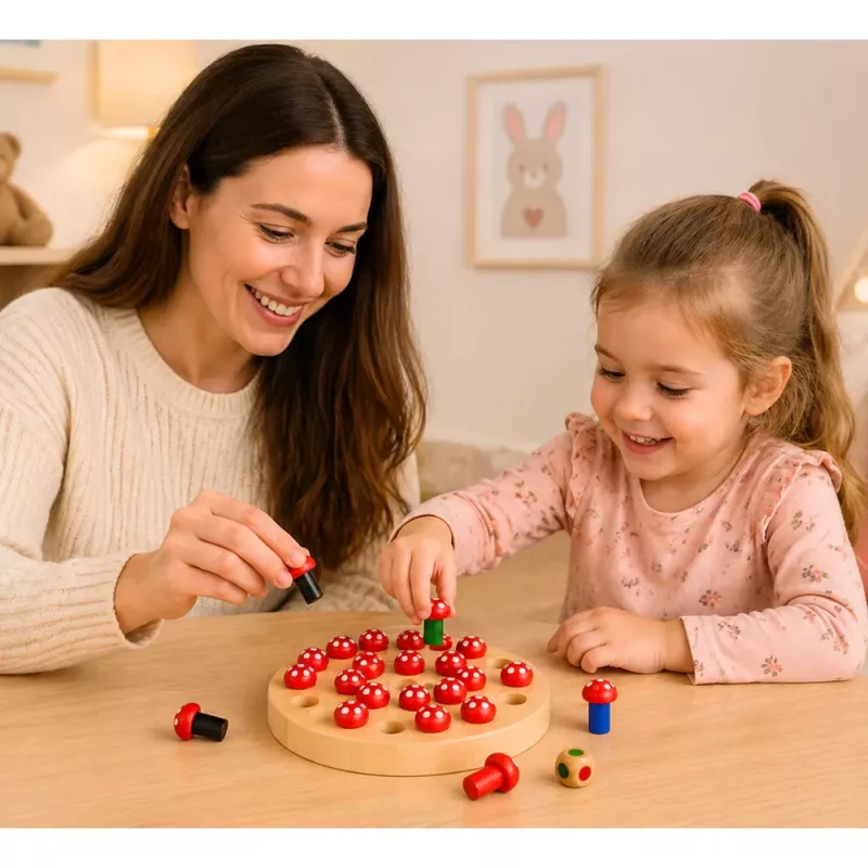LEAN TOYS Family Memory Game Toadstools Wooden