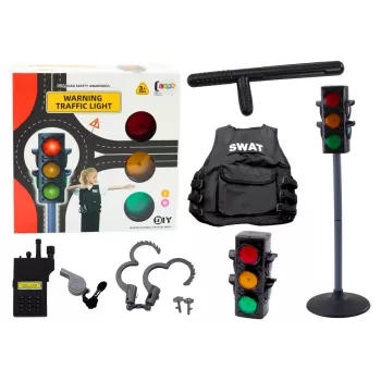LEAN TOYS Policijos pareigūno edukacinis rinkinys su šviesoforu, 10 dalių