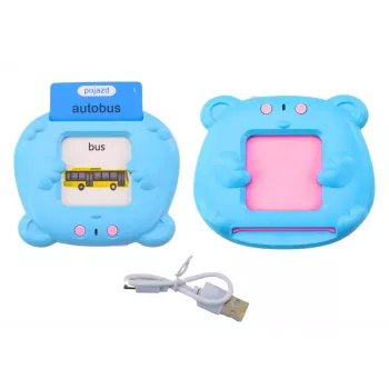 LEAN TOYS Mokomasis planšetinis kompiuteris su kortelėmis, lenkų ir anglų kalbos, 224 žodžiai, mėlynas