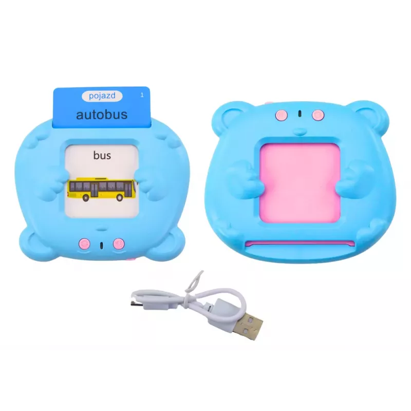 LEAN TOYS Mokomasis planšetinis kompiuteris su kortelėmis, lenkų ir anglų kalbos, 224 žodžiai, mėlynas