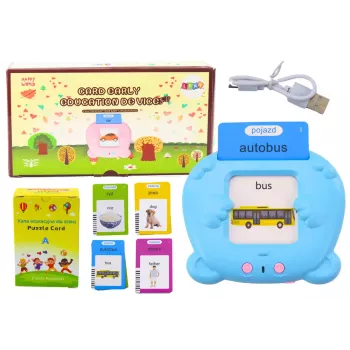 LEAN TOYS Mokomasis planšetinis kompiuteris su kortelėmis, lenkų ir anglų kalbos, 224 žodžiai, mėlynas