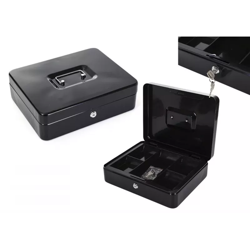 LEAN Cash Box Metal With Compartments 2 Keys Black