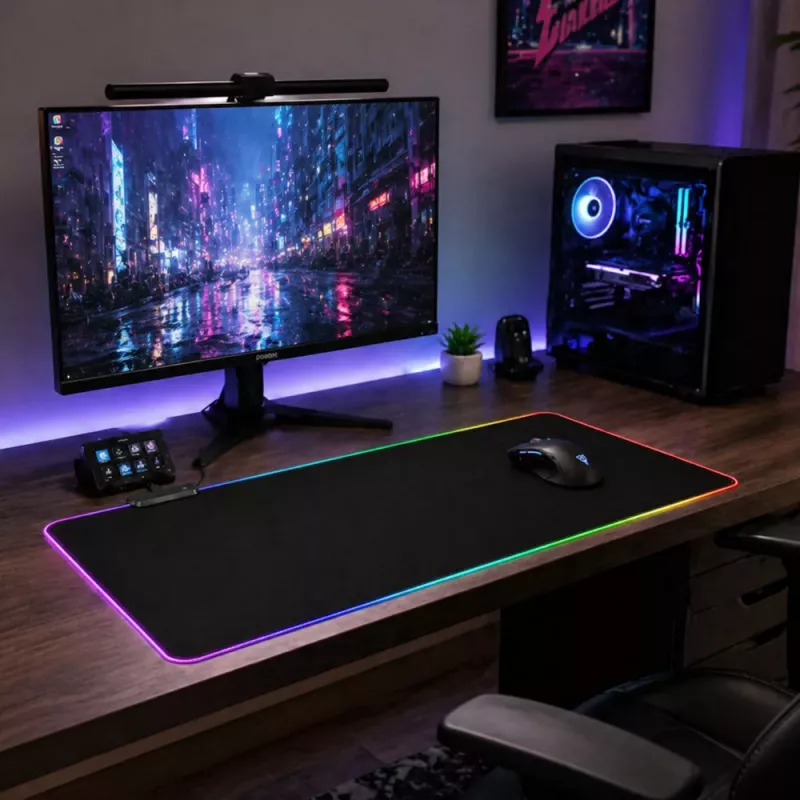 LEAN klaviatūros ir pelės kilimėlis su LED apšvietimu 30x80cm