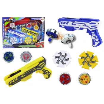 LEAN TOYS Gun Launcher Set 4 Metal Discs Blue Yellow Lights