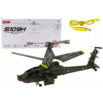 Sraigtasparnis LEAN TOYS Apache Military Helicopter Remote Controlled RC Syma S109H Khaki
