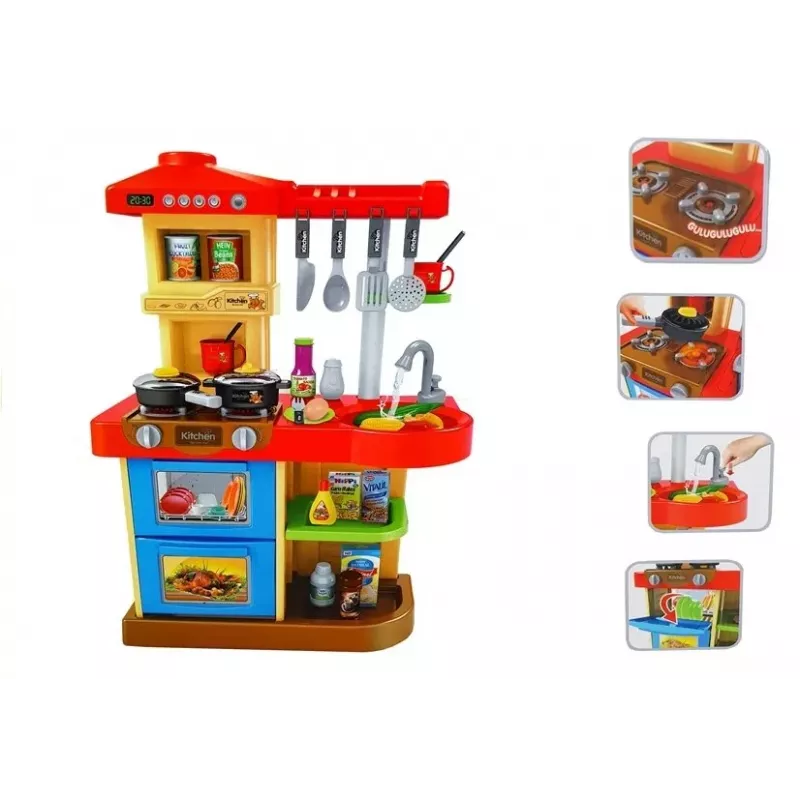 LEAN TOYS Vaikiška virtuvė su garsais ir tikru čiaupu