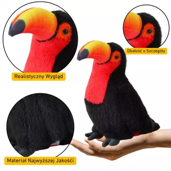 LEAN TOYS Minkštas tukanas – pliušinis paukštis, talismanas, 30 cm, raudonas