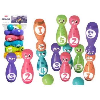 LEAN TOYS Bowling Set Smiley Balls Colored 10pcs