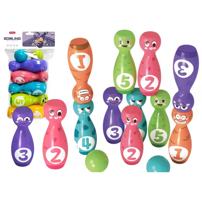 LEAN TOYS Bowling Set Smiley Balls Colored 10pcs