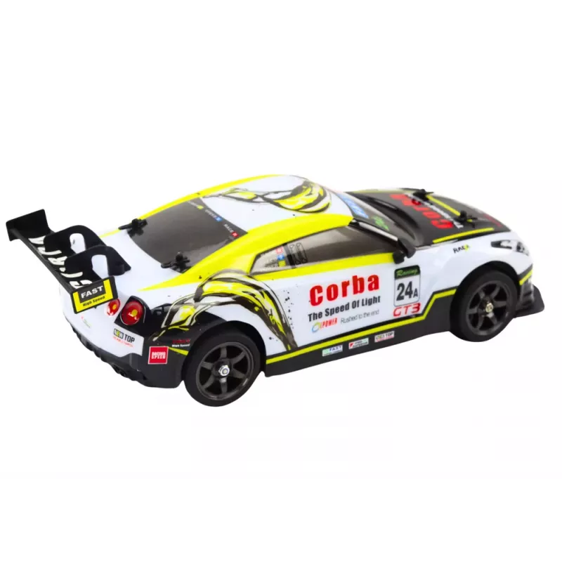LEAN TOYS RC Sports Car 1:16 Drift Interchangeable Wheels White and Yellow