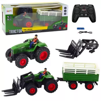 LEAN TOYS Žemės ūkio traktorius su priekaba ir šakėmis, nuotoliniu valdymu RC 2.4G