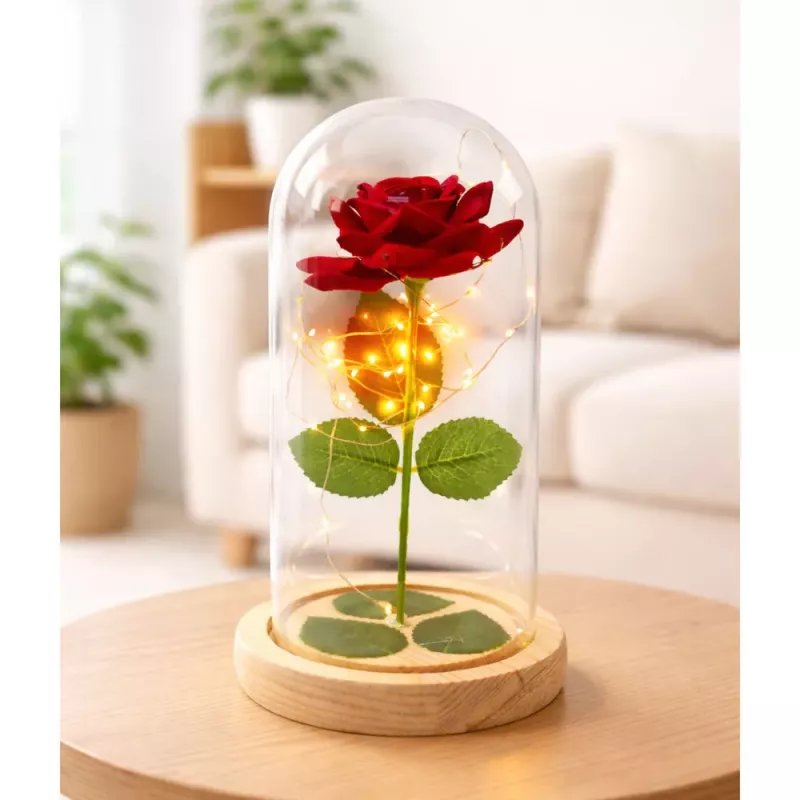 LEAN Eternal Rose In Glass Dome LED Lighting Red 21x11cm
