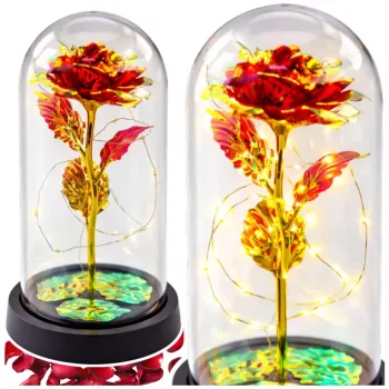 LEAN Eternal Rose In Glass Crystal Dome LED Lighting Red 21x11cm