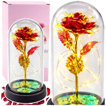 LEAN Eternal Rose In Glass Crystal Dome LED Lighting Red 21x11cm